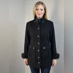 Express Black Wool Coat with Fur Cuffs
